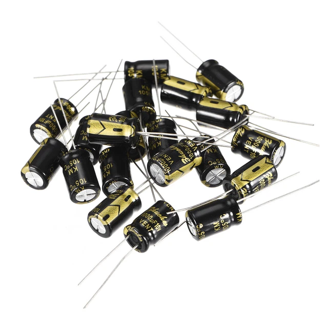Radial Condensateur électrolytique 1000uF 10V 105°C Vie 2000H 8x12mm Noir 20pc