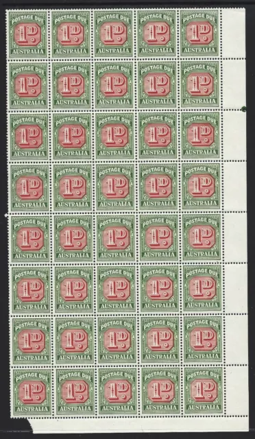 POSTAGE DUES - 1d Carmine & Deep Green BLOCK of 45 *MINT UNHINGED*  (CV $300+)