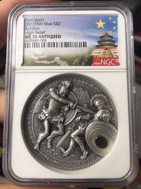 Ngc Ms70 2017 Niue Achilles Vs Hector - Hematite Demigods 2 Oz Silver Coin 2$