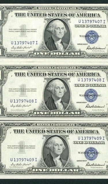 ((THREE CONSECUTIVE)) $1 1935 Silver Certificate ((HIGHER GRADE CHOICE AU))