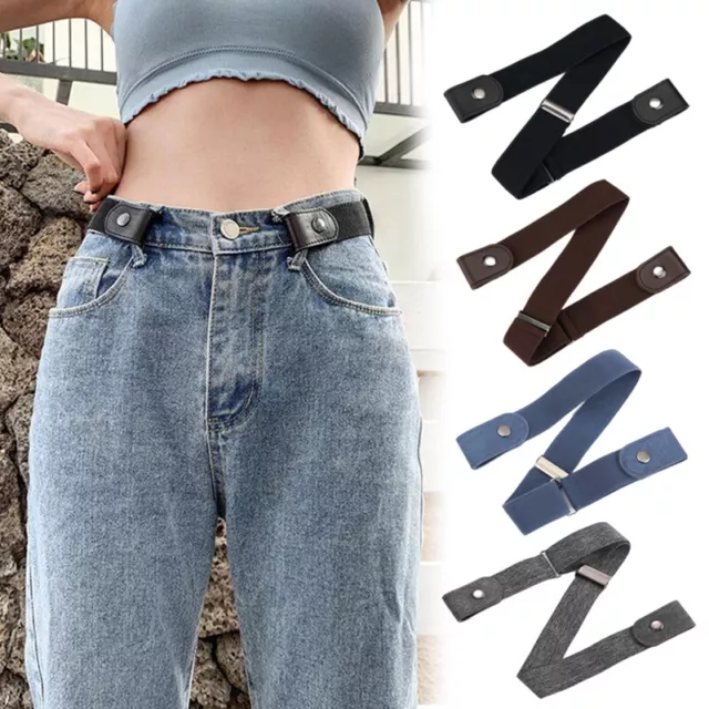 Leather Lazy Elastic Belt Waistband Buckle-free Invisible Belts for Unisex Jeans