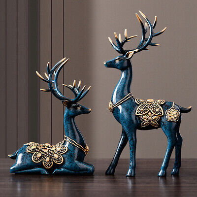 Pair Deer Resin Statue Figurine Sculpture Tabletop Home Office Art Decoration US