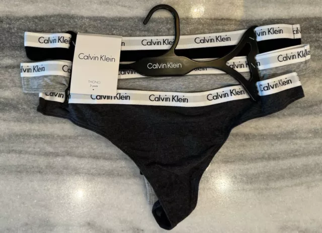 Calvin Klein BLACK/GREY/HEATHER Carousel Thong 3-Pack, US Large L NWOT