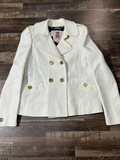 Juicy Couture White Double Button Jacket Women’s Size Small Coat Cotton Blend