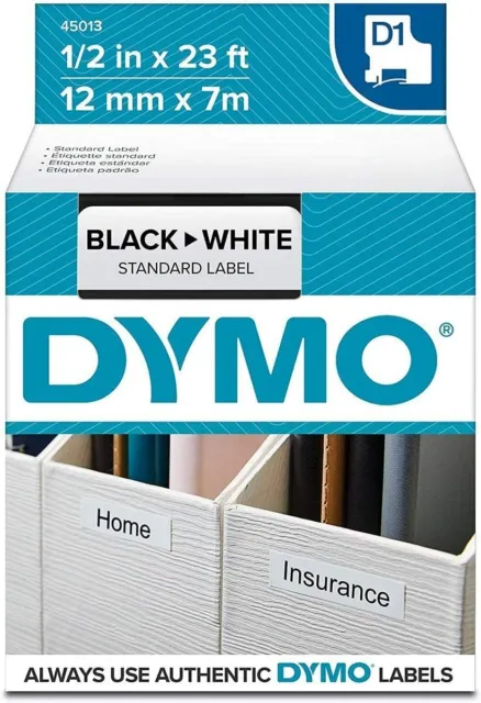 Dymo 45013 / S0720530 Original Premium Beschriftungsband 12mmx7m  Schwarz - Weiß