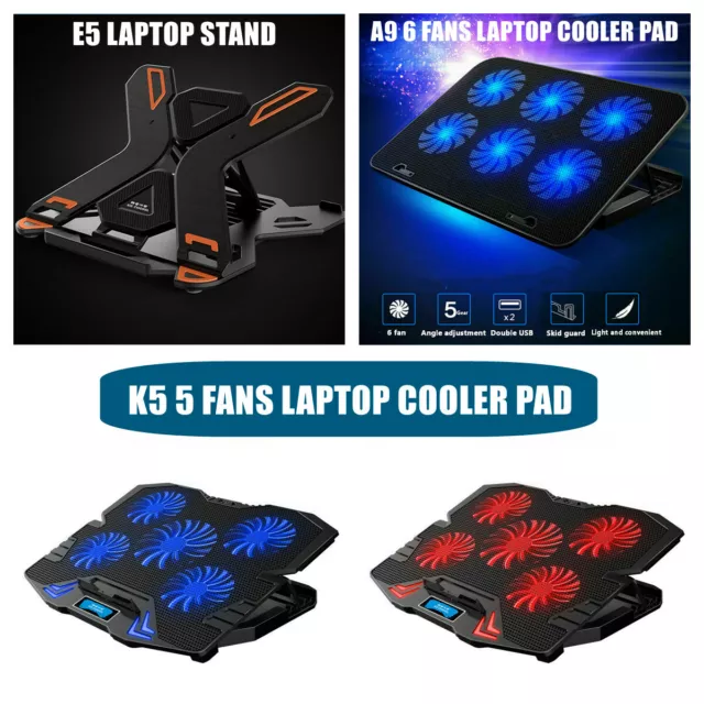 E5 K5 A9 Laptop Gaming Cooler Pad Stand Big USB ports Fans LED lights 12"-17" AU