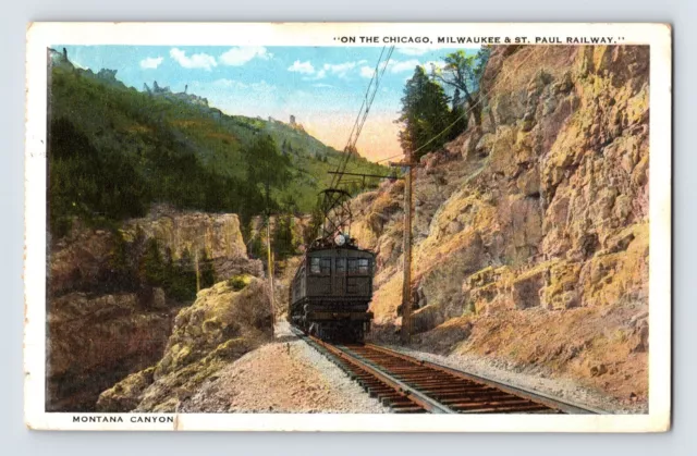 Postcard Montana Canyon MT Milwaukee Road Gallatin Railroad Train 1930s Unposted