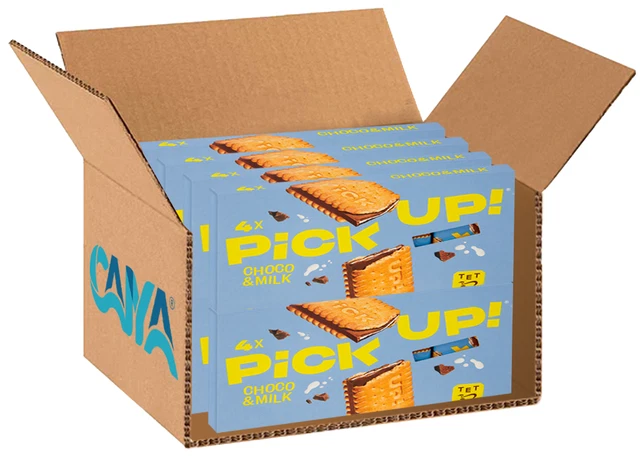 8X Pick Up Choco&Milk Snack Doppio Biscotto con Tavoletta e Crema al Latte 112g