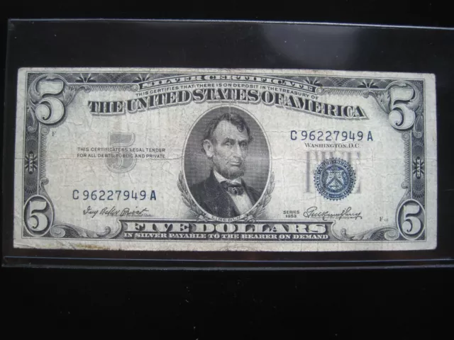 USA $5 1953 C96227949A # SILVER CERTIFICATE Blue Seal LINCOLN Money America