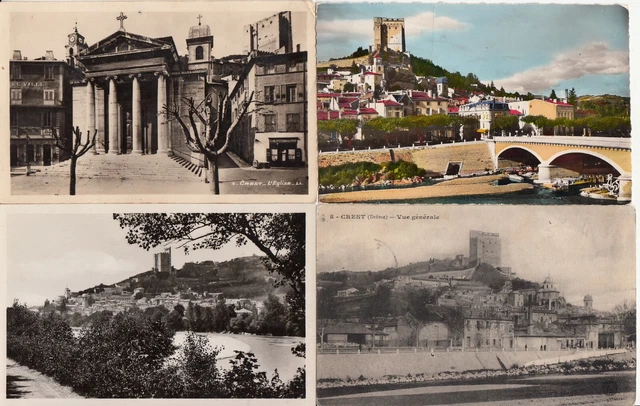 Lot de 4 cartes postales anciennes old postcards CREST DRÔME