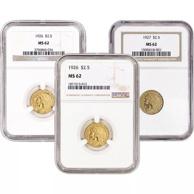 US Gold $2.50 Indian Head Quarter Eagle - NGC MS62 - Random Date and Label