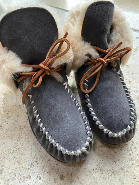 Acorn Sheepskin Moxie Bootie Slippers Women Gray 7 New