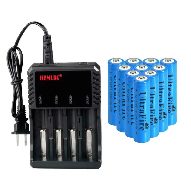 14500 Battery 1800mAh Li-ion 3.7V Rechargeable Batteries Cell Smart Charger lot