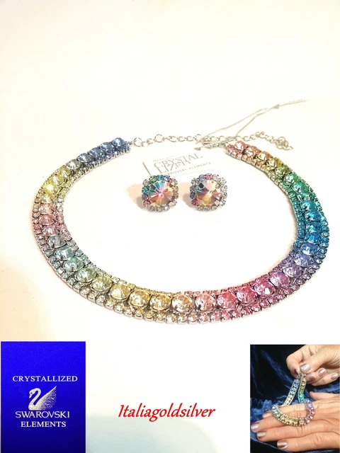 MICMIF Set di collana e orecchini infinito con ancora in argento 925, con zirconi parure di gioielli da donna, Collana con ciondolo infinito e ancora