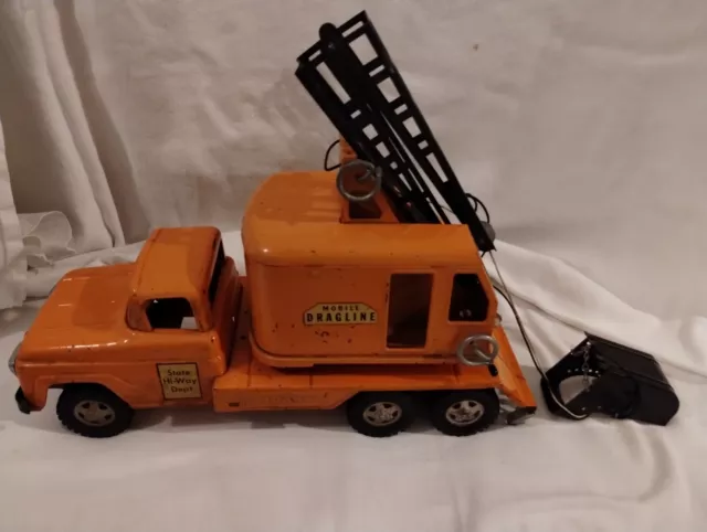 1960 vintage Tonka Old Mobile Dragline State Highway dept metal toy bucket