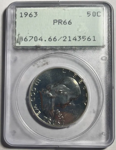 1963 Proof Franklin Silver Half Dollar Graded Pcgs Pr66 Ogh Rattler Holder