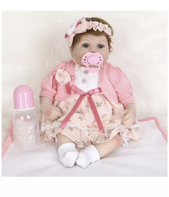 Muñeca bebé renacido realista de vinilo de silicona rosa bebé de 16 pulgadas.