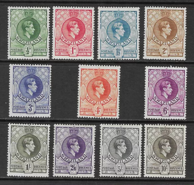 SWAZILAND 1938-54  PERF. 13 1/2 x 13 SET (11) FINE MH.  SG. 28 - 38.  (4376)