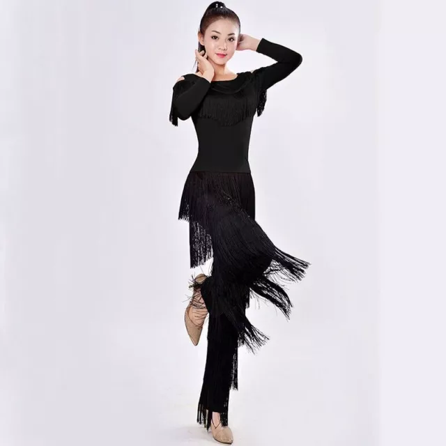 Latin Modern Dance Suits Women/girls Sexy Fringes Long Pants Dresses Clothings