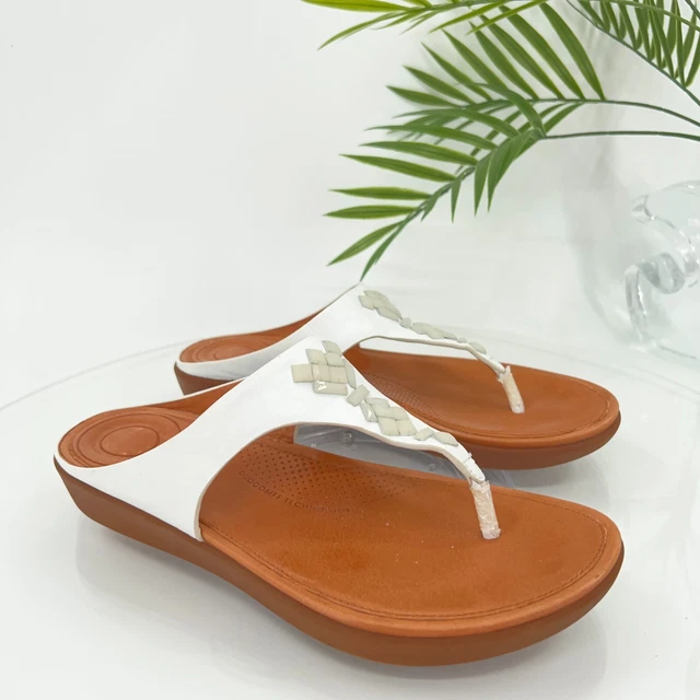 Fitflop Women's Banda Flip Flop Slide Sandal Shoe Size 5 White Leather Toning 3