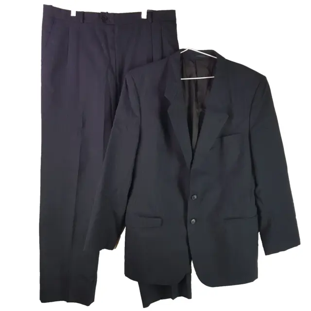 Vintage Wool Suit Blazer Trousers Mens Size 44 Navy Pinstripe Pleated Formal