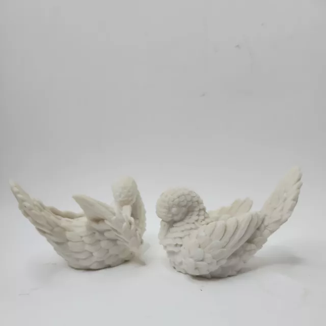 White Love Doves Carved Alabaster A. Santini Made in Italy *READ*