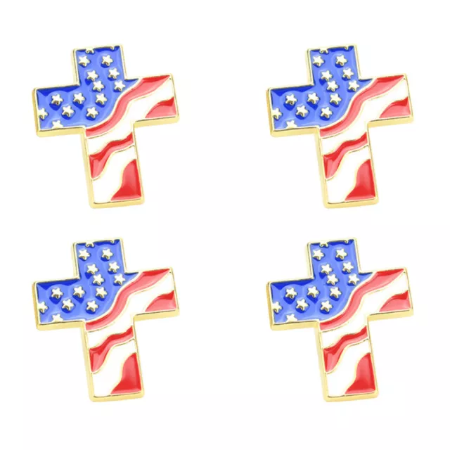 4 Pcs Star Medal American Flag Lapel Pin Birthday Badge Cross