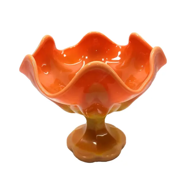 Antique MCM LE Smith Bittersweet Orange Swung Slag Glass Compote Pedestal Dish