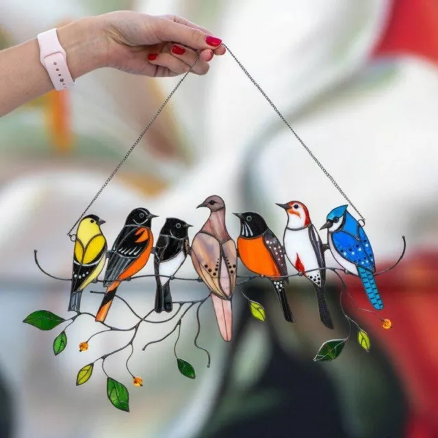 Mini Stained Bird Pendant Glass Window Hangings Acrylic Wall Colored Animal Mot
