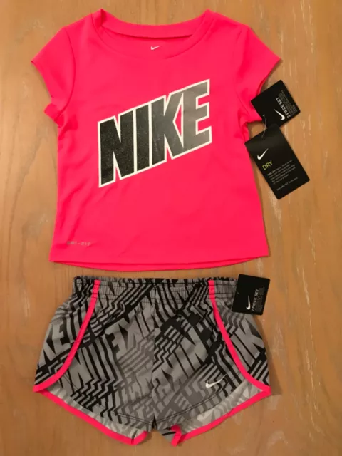 New! Toddler Girls Nike Dri-fit 2 Piece Short Set Pink, Black, Gray Size 3T