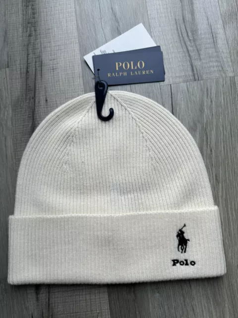 BNWT Polo Ralph Lauren Chic Cream Pony - Merino Wool Beanie Knitted Hat