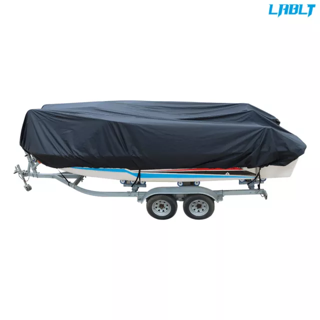 Waterproof Trailerable Boat Cover Fishing V-Hull Tri-Hull Runabout Black