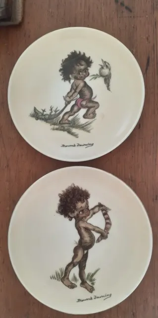 2 X Vintage Brownie Downing Plates Aboriginal Children 16cm