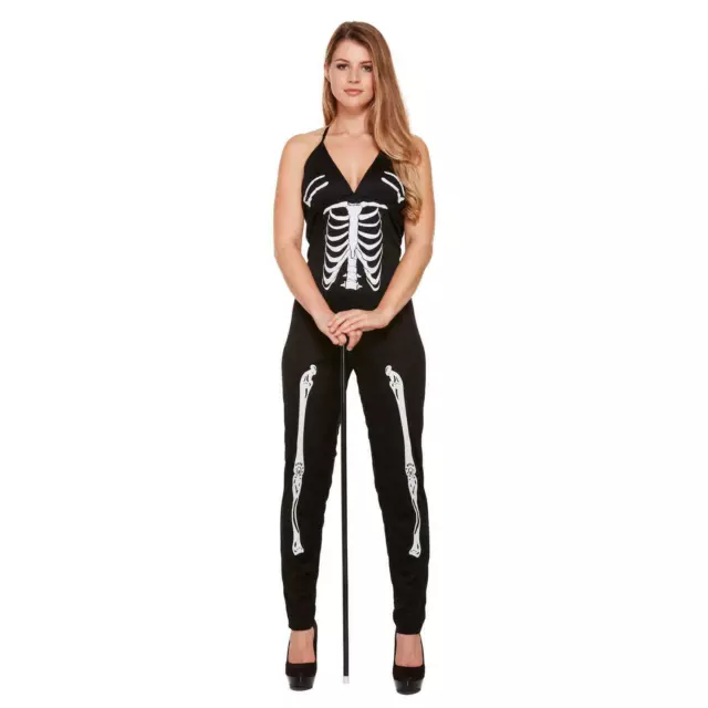 Mujer Adulto Esqueleto Halloween Disfraz Traje Mono Cosplay Nuevo