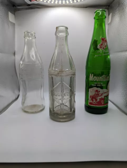 Vintage/Retro Soda Pop Bottles Lot, Hillbilly Mountain Dew, Coca-Cola, Squeeze