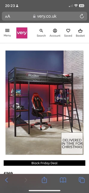 X ROCKER FORTRESS GAMING HIGH SLEEPER BED WITH SHELVES & DESK £193.34 ...