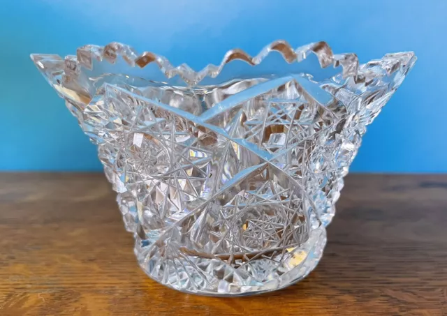 Vintage American Brilliant Period Pressed Small Glass Bowl Hobstar Sawtooth Rim