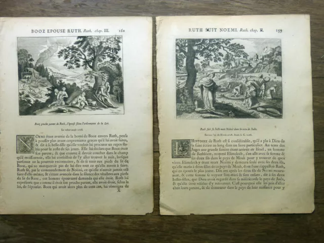 LOT 2 GRAVURES 18e s. Figure de l'Ancien Testament : RUTH Bible Sacy MERIAN 1770