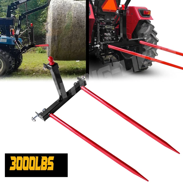 Category1 Tractors 3 Point Trailer Hitch Quick Attach 49” Hay Bale Spear 3000LBS