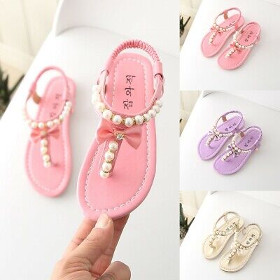 Toddler Infant Kids Baby Girls Summer Bowknot Pearl Princess Thong Sandals Shoes