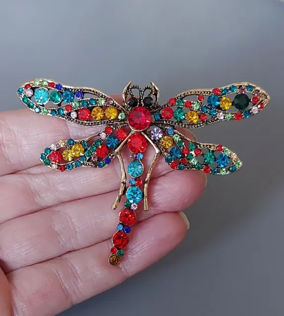 Beautiful Multicoloured Rhinestone Dragonfly Brooch