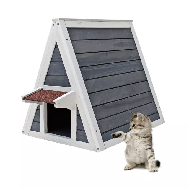 Maisonnette pour chat 2 Accès Bois résistant Porte de secours Cabane Abri Niche