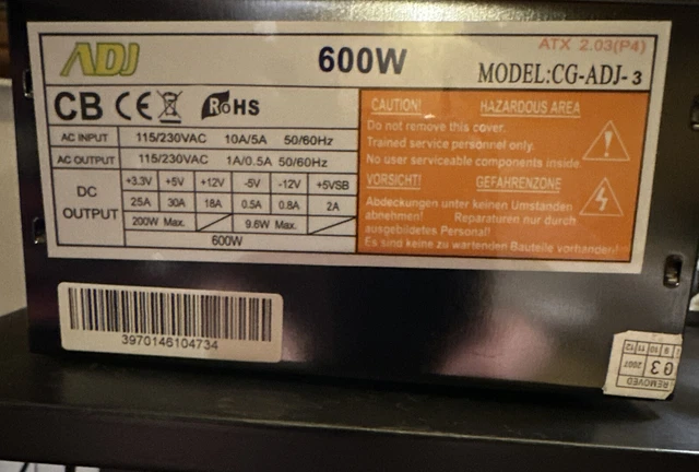 Alimentatore per pc ADJ Mod.: CG-ADJ-3 / ATX 2.03 - 600 W