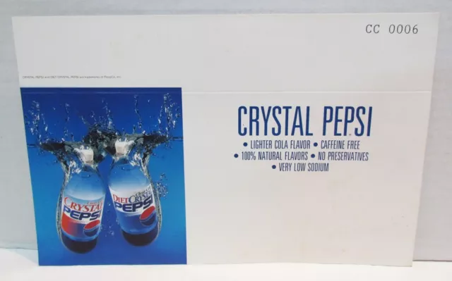 CRYSTAL PEPSI CLEAR COLA 1990's SHELF TALKER STORE DISPLAY ADVERTISING SIGN SODA
