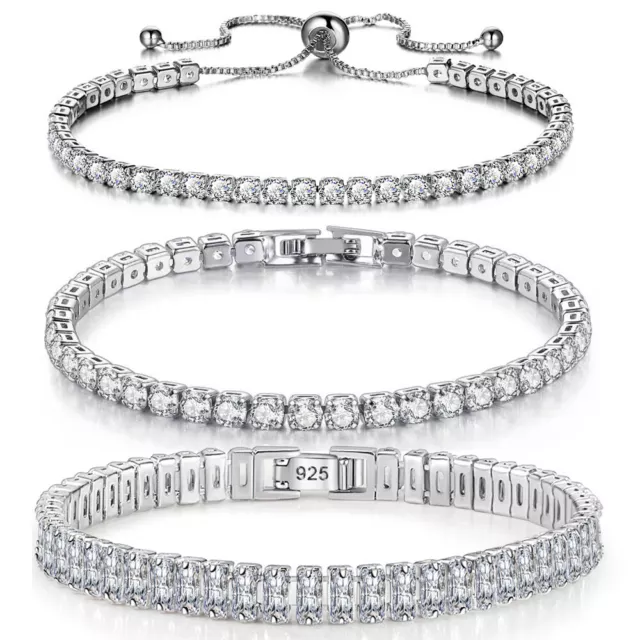 925 Sterling Silver Bridal Bridesmaid Cubic Zirconia Tennis Bracelet Women Gift