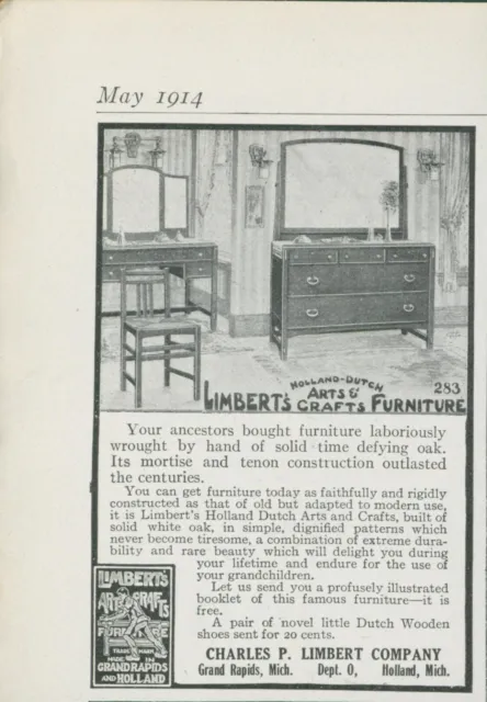 1914 Charles P Limberts Arts Crafts Furniture Grand Rapids MI Vtg Print Ad CO3