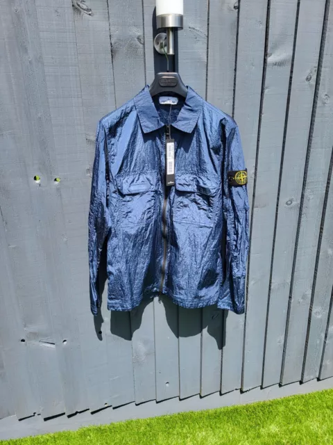 STONE ISLAND NYLON metal overshirt blue shimmer size large bnwt