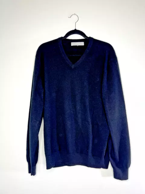 BURBERRY MENS CASHMERE Sweater Size XL Navy Blue Cowell V-Neck with ...