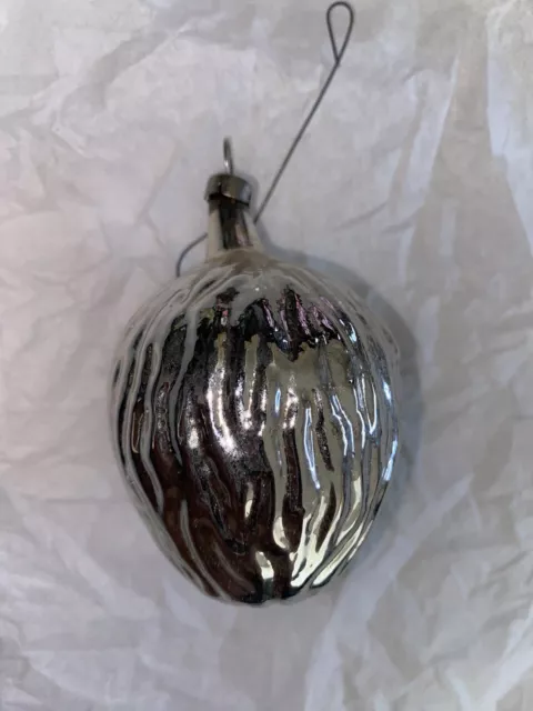Antique Czech Silver Mercury Glass Walnut Christmas Ornament Nice Condition