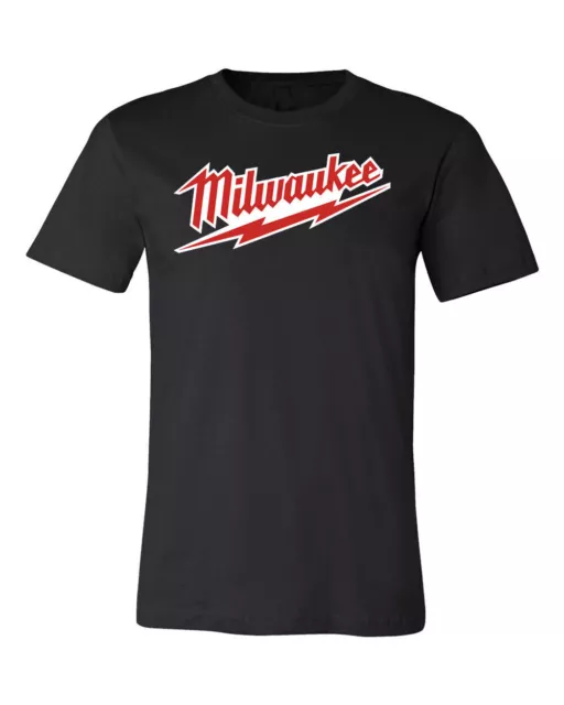 Milwaukee  Red and White Logo T-Shirt Men's Black White Size S-3XL